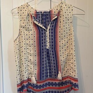 Collective Concepts Cream Sleeveless Boho Camisole with Blue & Red Border Print